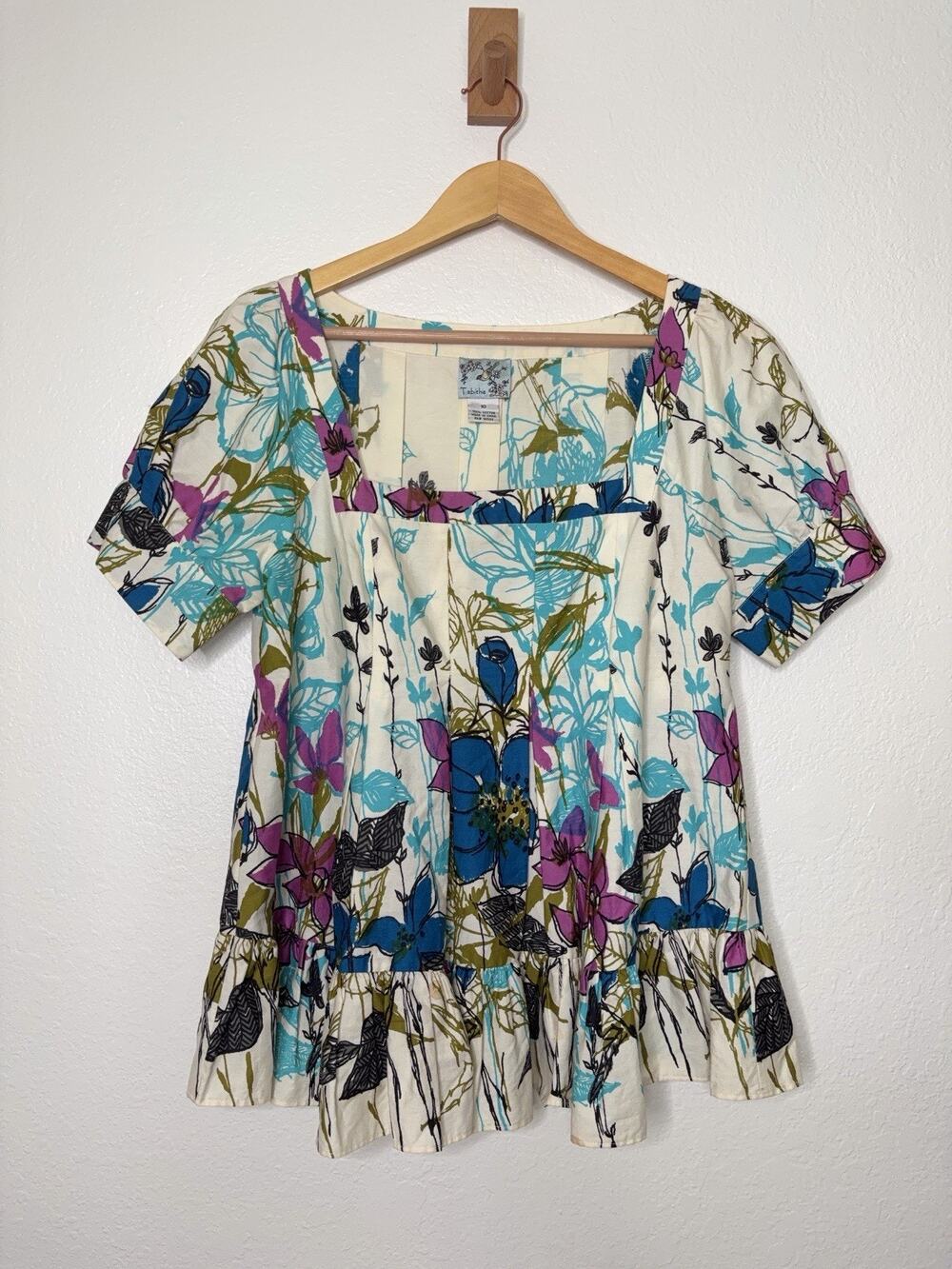 Anthropologie Tabitha Vintage-Inspired Floral Abstract Peplum Blouse Size 10